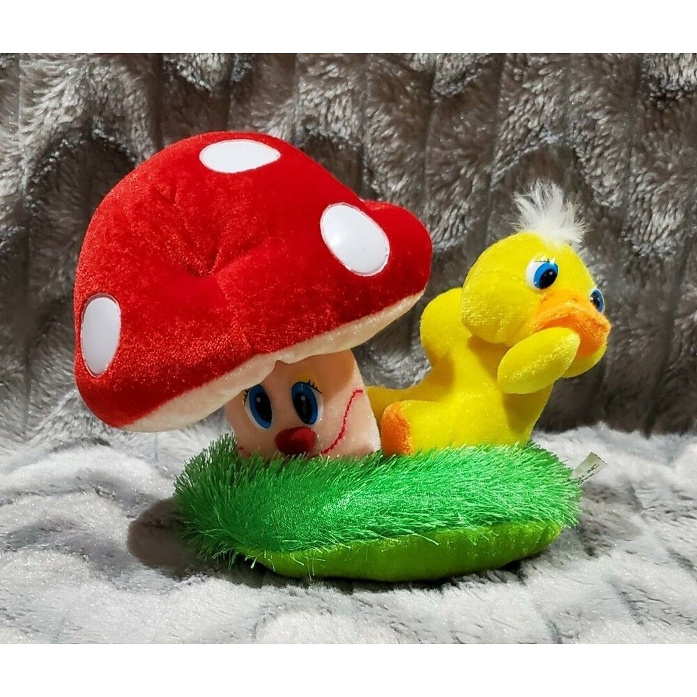 Toymax Red Mushroom With Yellow Duck On Grass Plush Stuffed Toy 7"